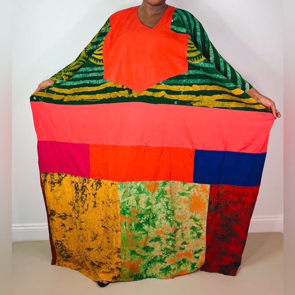 African Print Ankara Multicolor Patchwork Mixed Print Colorful Kaftan Maxi Dtess - Picture 2 of 10